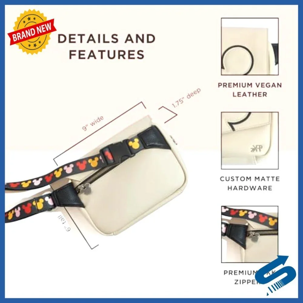Disney Mickey Mania Fanny Pack Crossbody Bag Vegan Leather Adjustable Strap